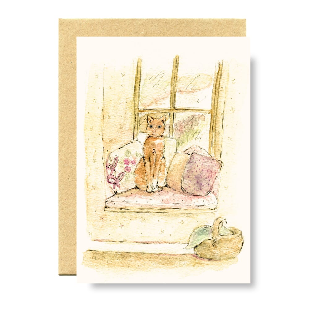 Cottage cat greeting card