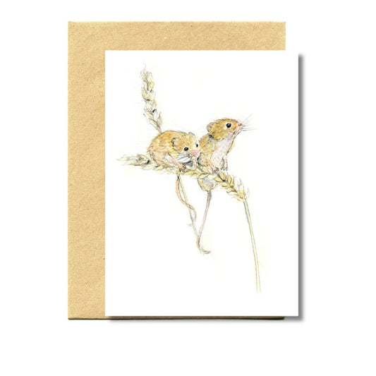greetings card with harvest mice illustration